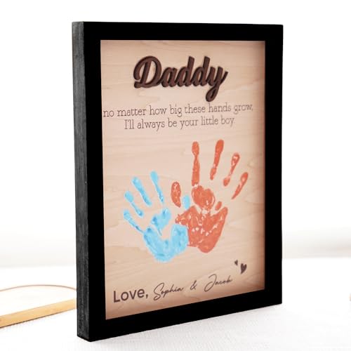 Best Dad Ever Hands Down Sign Handprint Frame with Paint DIY Gift for Father's Day Personalized Engraved Family Names Gifts From Daughter