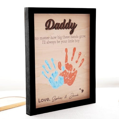 Best Dad Ever Hands Down Sign Handprint Frame with Paint DIY Gift for Father's Day Personalized Engraved Family Names Gifts From Daughter