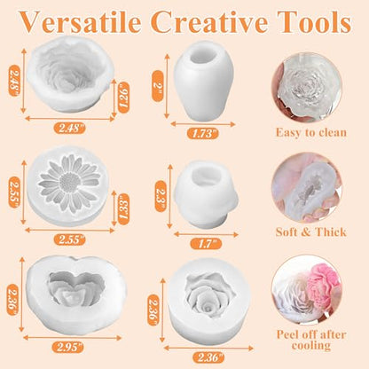 6 Pcs Flower Silicone Candle Molds Set (6 Count)