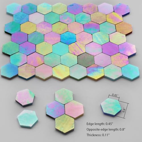 100 pcs Hexagon Iridescence Stained Glass Pieces Mosaics Tiles for Crafts Bulk (100 Count)