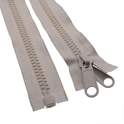 2PCS #10 24 Inch Heavy Duty Zippers for Sewing Separating Large Plastic Zippers Gray Tape with Double Pull Tab Slider (2 Count)