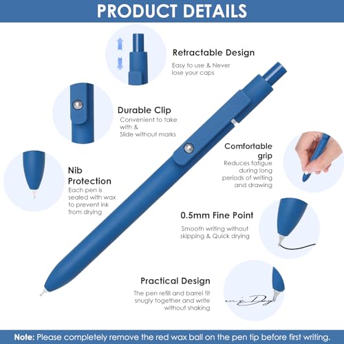 Gel Pens 5pcs 0.5mm Gel Pen Black Ink Fine Point Pens With Smooth Writing (5 Count)