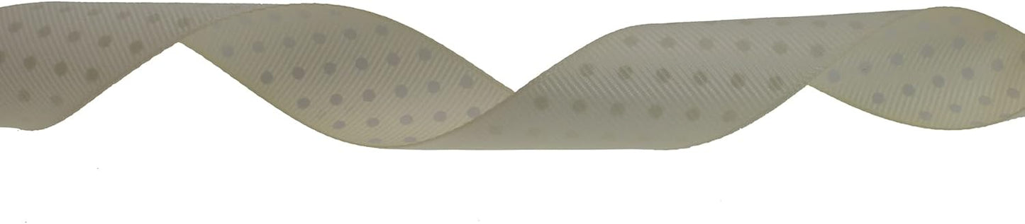 Polka Dot Grosgrain Ribbon 25 Yard Each Roll 100% Polyester (1", Beige) - Crafty Corner
