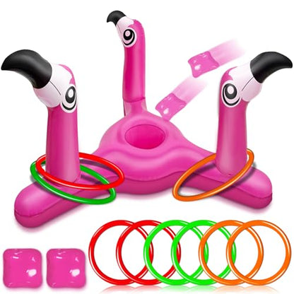 Bean Bag & Ring Toss ] Inflatable Flamingo Pool Toys Games Set 2 (9 Count)