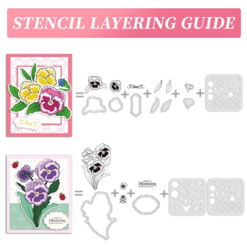 Realistic Pansy Stamps and Dies and Layering Coloring Stencil Set