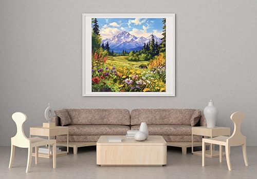 14CT Counted Cross Stitch Kits for Adults Mountain Flowers Advanced Stamped Cross Stitch Kits for Adults