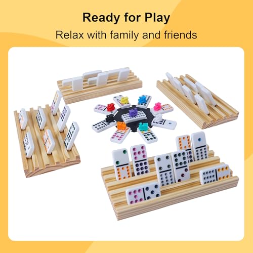 Double 12 Mexican Train Dominoes Set for Adults with 8PCS Wooden Holders
