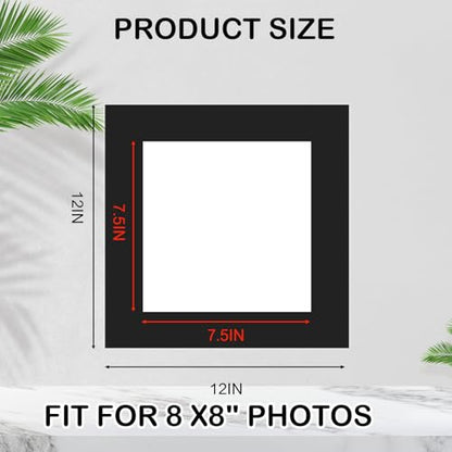 15 Pack 12x12 Black Picture Mats for 8x8 Photos (15 Count)