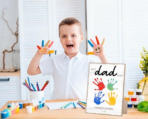 Hands Down Best Dad Ever Handprint Art Wooden Sign with Stand and Hook