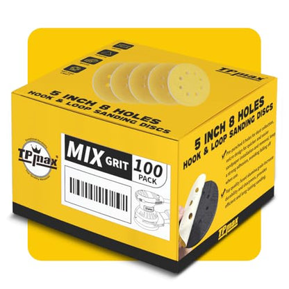 100PCS 5 Inch 125mm 8 Hole Sanding Discs Sandpaper Mixed Grits (100 Count)