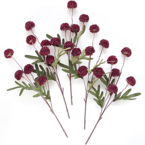 5pcs Burgundy Faux Silk Mums Artificial Flowers (5 Count)