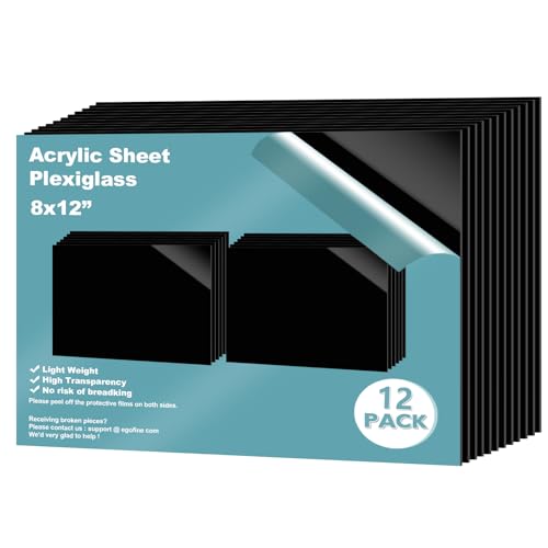 8" x 12" Black Plexiglass Sheets 12 Pack 0.04 Inch Acrylic Sheet Thick for DIY Craft Projects