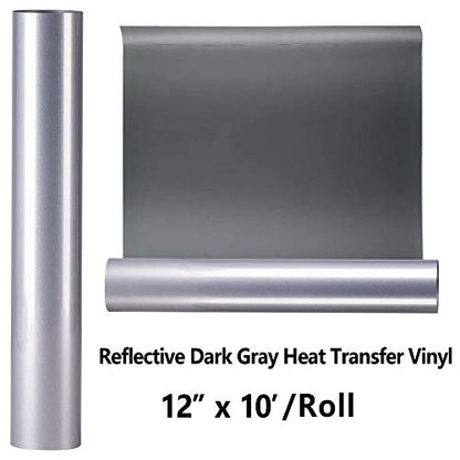 RENLITONG Reflective HTV Iron on Vinyl 12Inch by 10ft Roll Heat Transfer Vinyl for T (10 Foot)