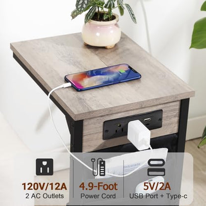 C Shaped End Table with Charging Station (2 Count)