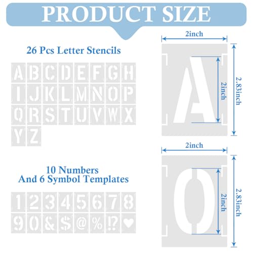 2 Inch 42 Pcs Reusable Letter Number Symbol Stencils (42 Count)