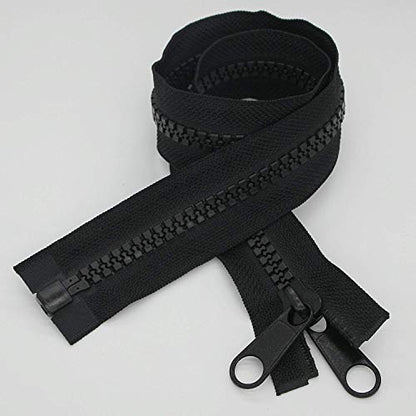 2PCS #10 84 cm Heavy Duty Zippers for Sewing Separating Large Plastic Zippers Black Tape with Double Pull Tab Slider (2 Count)