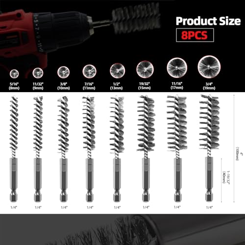 8Pcs Stainless Steel Wire Bore Brush for Power Drill Cleaning 5 (8 Count)