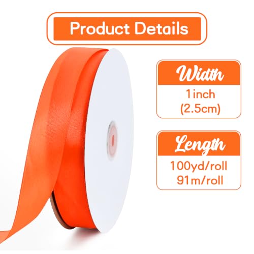 1 Inch x 100yds Orange Satin Ribbon for Crafts (300 Foot)