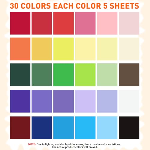 12" X 12" Colored Cardstock Bulk 150 Assorted Sheets in 30 Colors Construction Paper Card Stock Printer Paper for DIY Crafts
