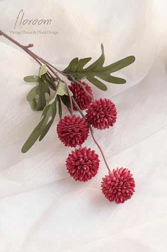 6pcs Dark Red Faux Silk Mums Artificial Flowers (6 Count)
