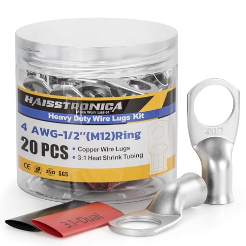 20PCS Battery Cable Lug & Heat Shrink Kit 4 AWG 1 (20 Count)