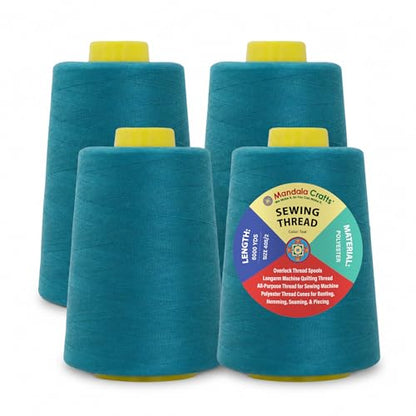 40S 2 Teal Polyester 4 Pack of Serger Threads Cones (72000 Foot)