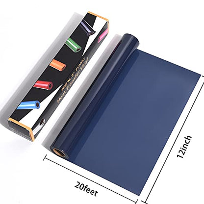 RENLITONG Navy Blue Iron on Vinyl 12Inch by 20ft Roll Heat Transfer Vinyl for T (20 Foot)