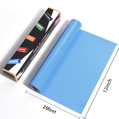 RENLITONG Sky Blue Iron on Vinyl 12Inch by 20ft Roll Heat Transfer Vinyl for T (17.6 Ounce)