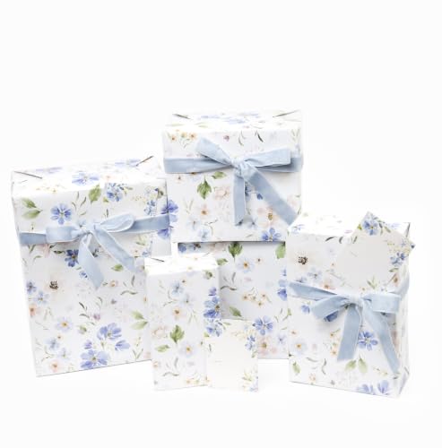 Bue Floral Wrapping Paper and Ribbon Set with Tags