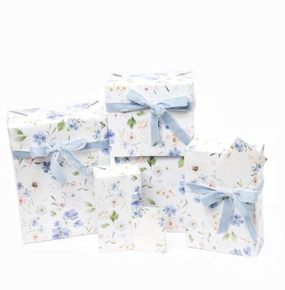 Bue Floral Wrapping Paper and Ribbon Set with Tags
