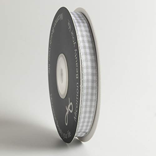 Gray Gingham Plaid Checked Ribbon 25 Yards Each Roll 100% Polyester