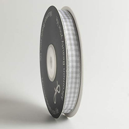 Gray Gingham Plaid Checked Ribbon 25 Yards Each Roll 100% Polyester