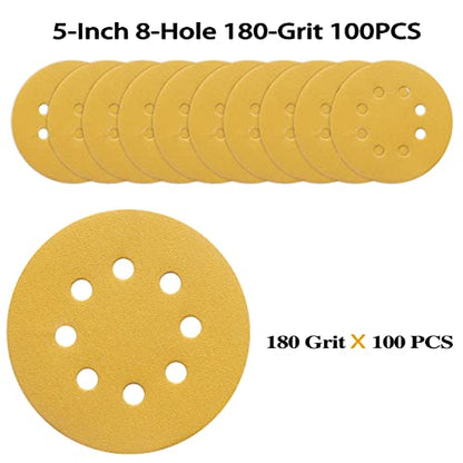 100PCS 5 Inch Sanding Discs 180 Grit Random Orbit Sander Sandpaper (100 Count)