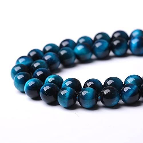 10mm 38pcs Blue Tiger Eye Gemstone Loose Beads Natural Round Stone Beads for Jewelry Making DIY Bracelet Necklace Earrings 1 Strand 15" (16 Count)