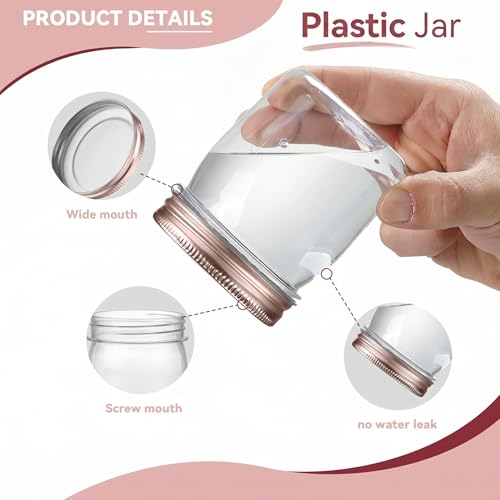 8 oz Plastic Mason Jars and Clear Plastic Jars with Lids 8 oz (24 Count)