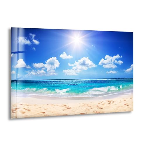 12Wx10H'' Summer Beach Landscape Glass Wall ArtTempered Glass Printing Wall Decor Large Wall Art Wall Hangings