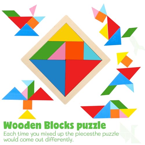 3 Pack Large Wooden Blocks Puzzles Hexagon Tangram Puzzle Wooden Russian Brain Puzzles for Adult Challenge Teasers Geometric Jigsaw Logic Iq STEM Educational Gift Graduation (3 Count)