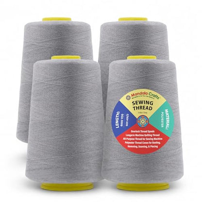 40S 2 Gray Polyester 4 Pack of Serger Threads Cones (72000 Foot)