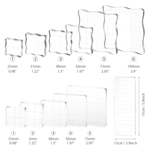 12Pcs Acrylic Stamp Block Clear Stamping Blocks Tools Set Assorted Sizes Stamp Blocks with Grid Lines for Scrapbooking Crafts Card Making (12 Count)