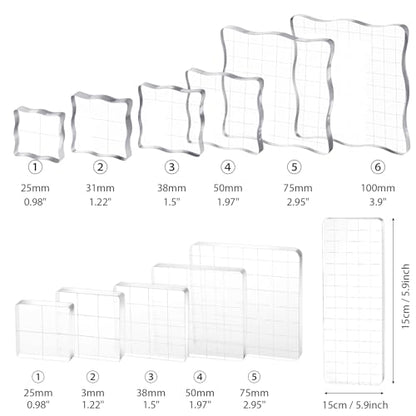 12Pcs Acrylic Stamp Block Clear Stamping Blocks Tools Set Assorted Sizes Stamp Blocks with Grid Lines for Scrapbooking Crafts Card Making (12 Count)