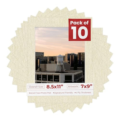 Pack of TEN 8.5x11 Mats Bevel Cut for 7x9 Photos (10 Count)