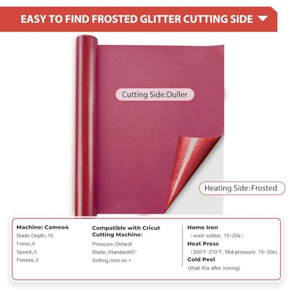 Glitter HTV 12" x 10ft Red Glitter HTV Heat Transfer Vinyl