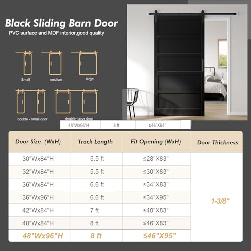 48x96 Black Barn Door with 8FT Hardware Kit