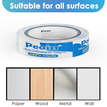 48 Roll Blue Painters Tape 1 Inch Wide Bulk Masking Paint Tape 0.94inx55yds (48 Count)