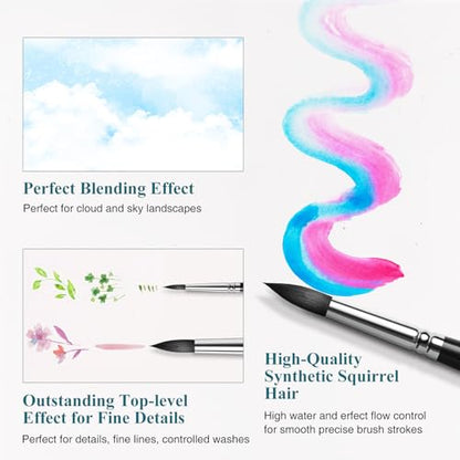 Watercolor Brushes Professional (9 Count)