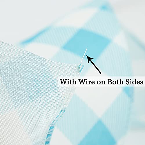 Blue and White Check Ribbon Christmas Wired Ribbon Blue White Burlap Ribbon 2.5 Inch X 10 Yards for Crafts Christmas Tree Decoration Birthday Decor Bows Making Flower Wreath Gift Wrapping (30 Foot)