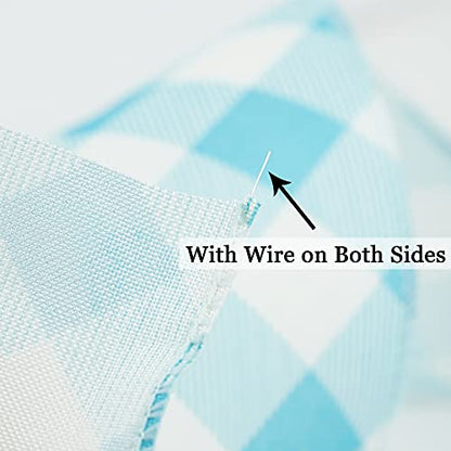 Blue and White Check Ribbon Christmas Wired Ribbon Blue White Burlap Ribbon 2.5 Inch X 10 Yards for Crafts Christmas Tree Decoration Birthday Decor Bows Making Flower Wreath Gift Wrapping (30 Foot)