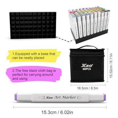60 Colors Alcohol Markers Brush & Fine Tip Art Marker Set (60 Count)