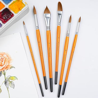 Sable Watercolor Brushes Kolinsky Watercolor Paint Brushes for Artists Professional 6pcs (6 Count)