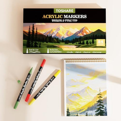 24 Colors Precision Dual Tip Acrylic Paint Markers Pens (24 Count)